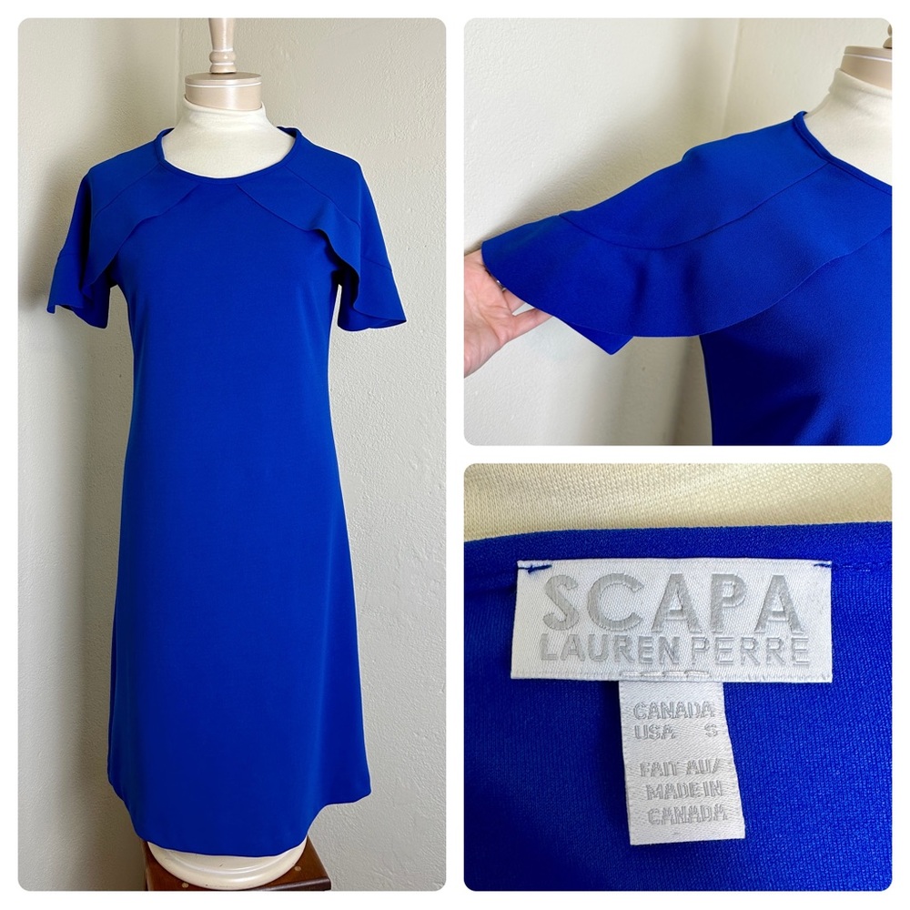 SCAPA Lauren Perre Cobalt Blue FLutter Sleeve A Line Sheath Dress Canada S